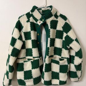 Checkerboard Sherpa Jacket - Green & White